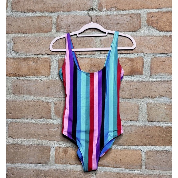 Old Navy Other - OLD NAVY Womens One Piece High Cut Rainbow Stripe SWIMSUIT Medium